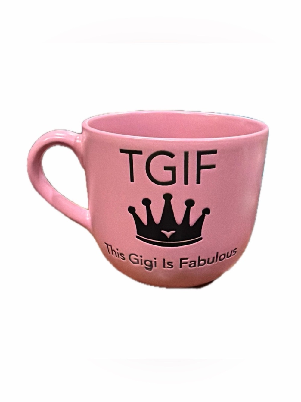 New Pink Ceramic TGIF Mug with Crown Graphic